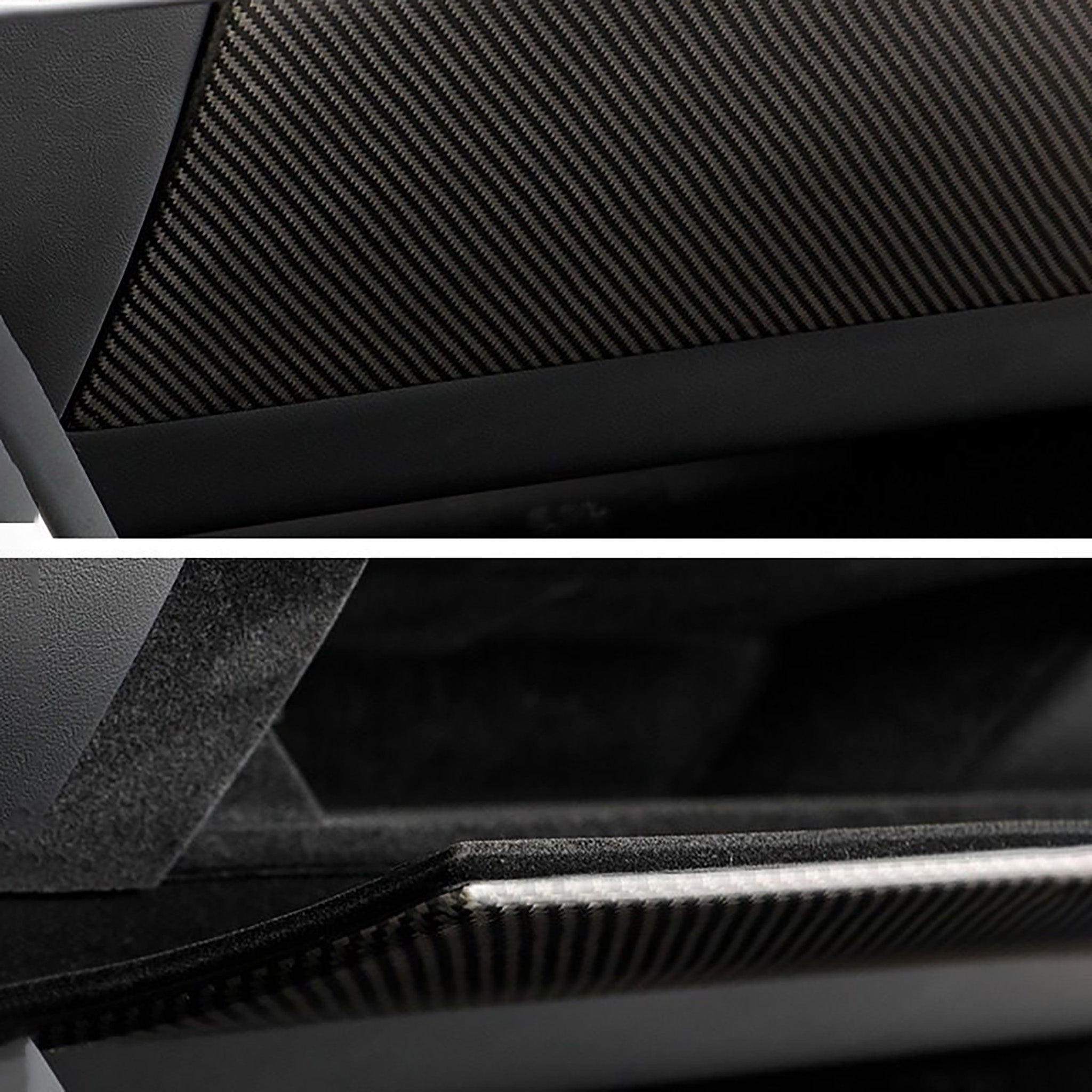 Detail of Tesla Model Y/3 Juniper Carbon Fiber Glove Box Cover