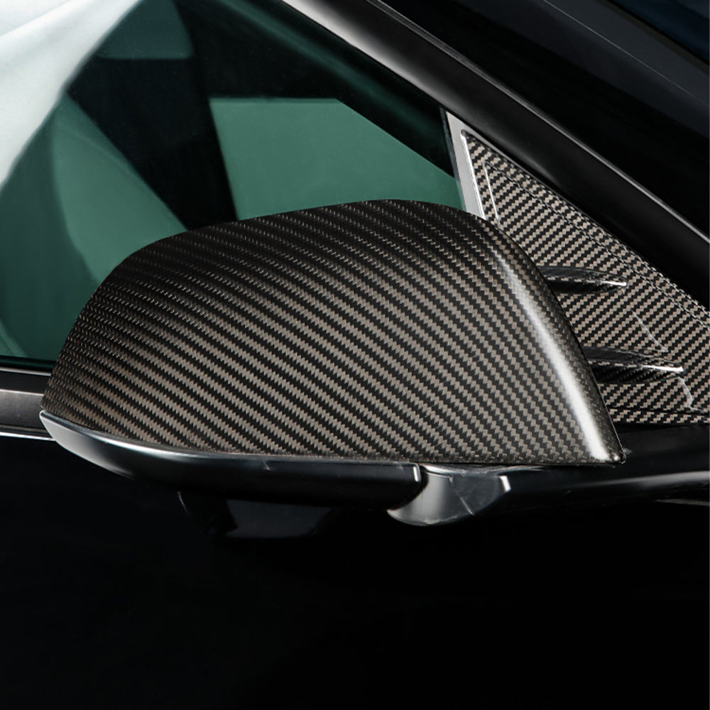 Real Carbon Fiber Mirror Covers installed on 2024+ Tesla Model 3 Highland