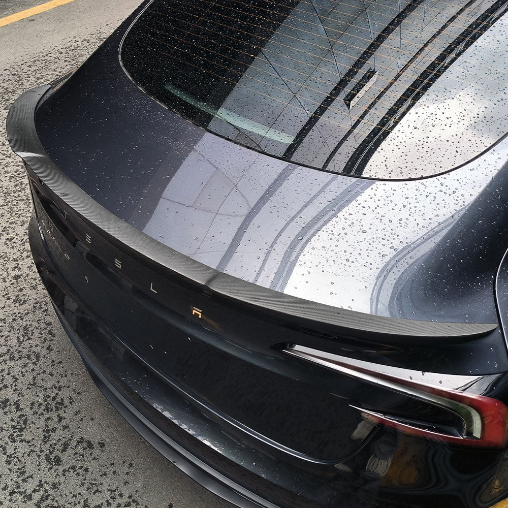 Real Carbon Fiber RZ Style Trunk Spoiler for Tesla Model 3 Highland – Performance Aero Upgrade