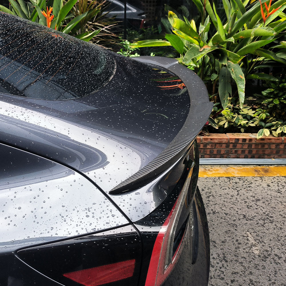 Real Carbon Fiber RZ Style Trunk Spoiler for Tesla Model 3 Highland – Performance Aero Upgrade
