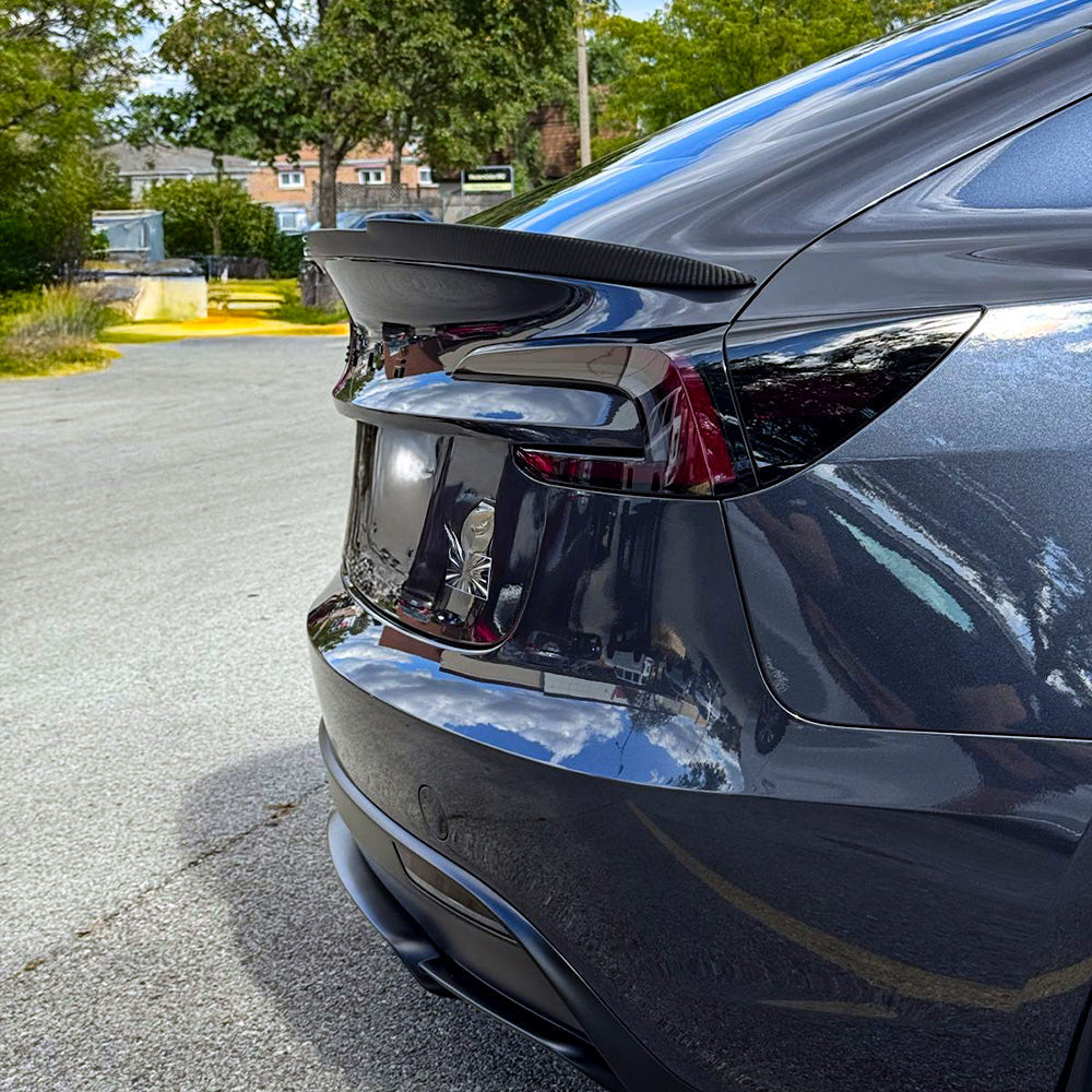 Real Carbon Fiber RZ Style Trunk Spoiler for Tesla Model 3 Highland – Performance Aero Upgrade