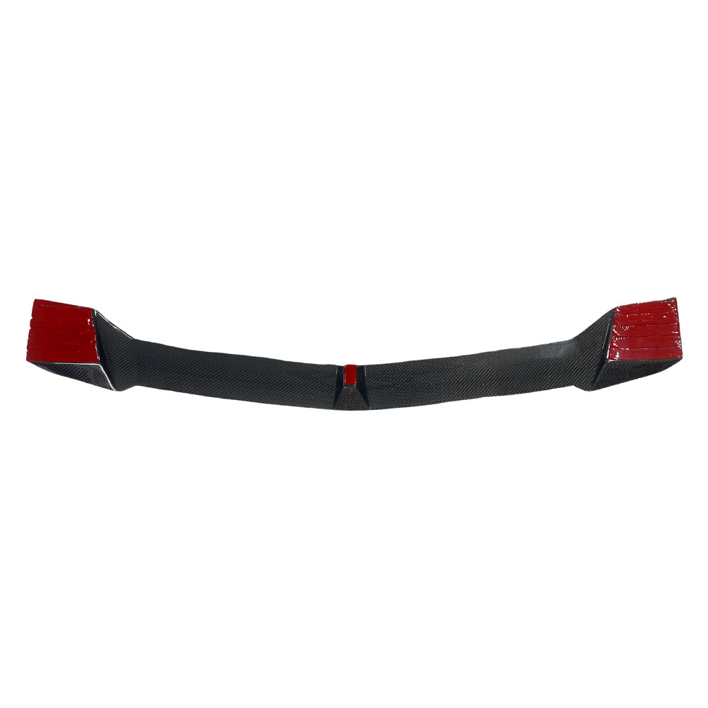 Rear view of carbon fiber rear roof spoiler for Model Y