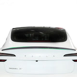 Front view of Carbon Fiber Spoiler (Older Performance Style) installed on white Tesla Model 3 Highland