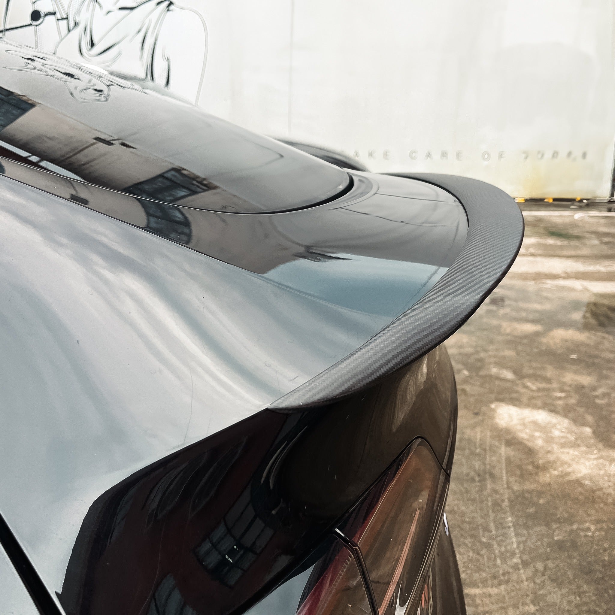 Teego High-Performance Matte Carbon Fiber Spoiler installed on Tesla Model Y