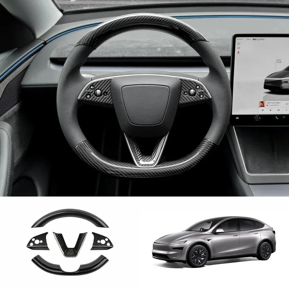 [Real Carbon Fiber] Steering Wheel Trim Cover Kit for Tesla Model YL 2026+