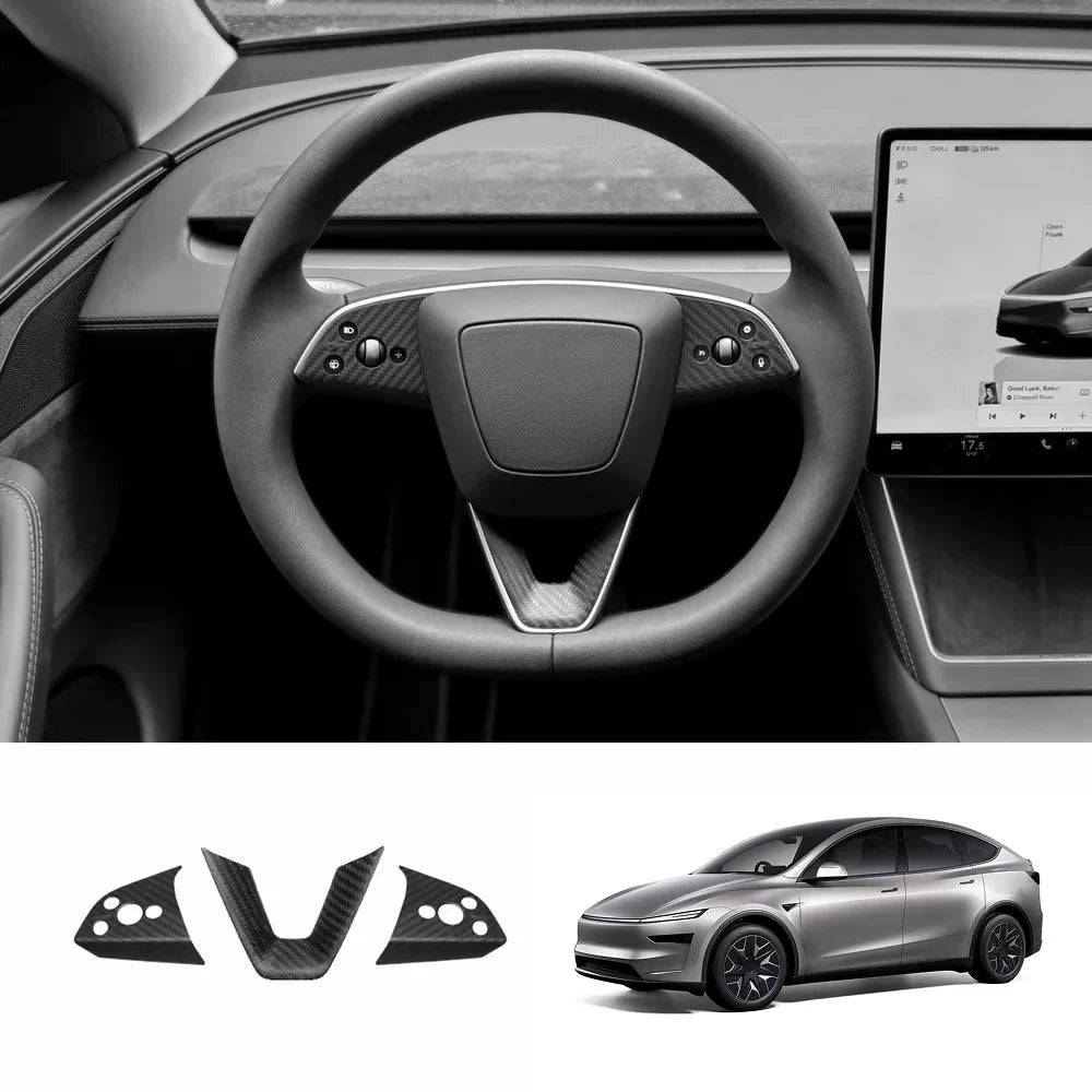 [Real Carbon Fiber] Steering Wheel Trim Cover Kit for Tesla Model YL 2026+