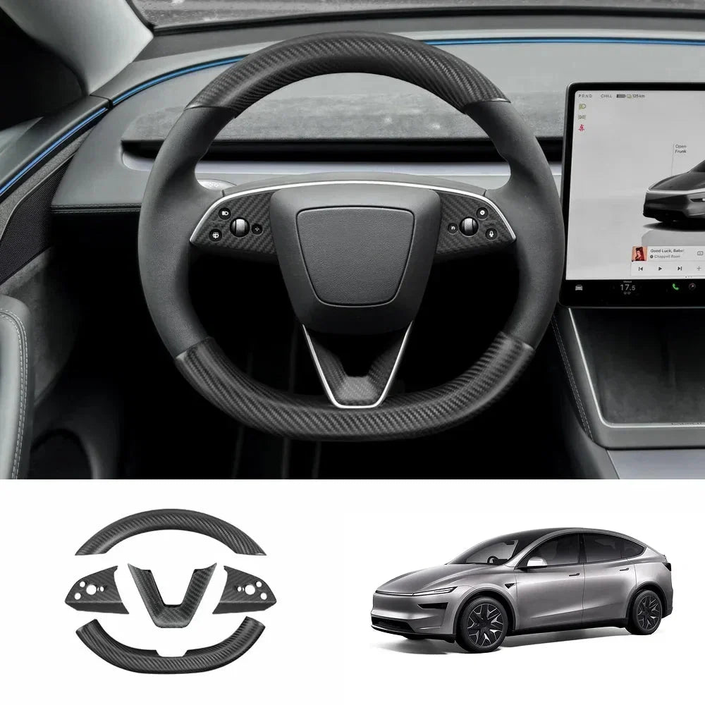 [Real Carbon Fiber] Steering Wheel Trim Cover Kit for Tesla Model YL 2026+