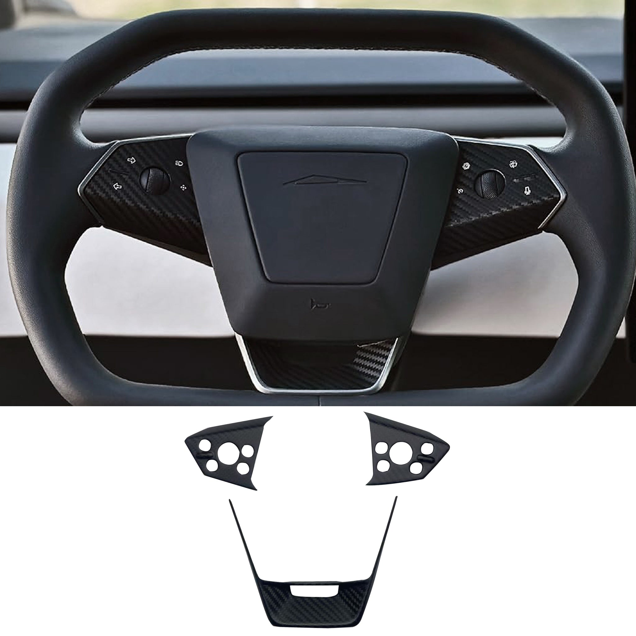 Real Carbon Fiber Steering Wheel Trim for Tesla Cybertruck (3 Pcs)