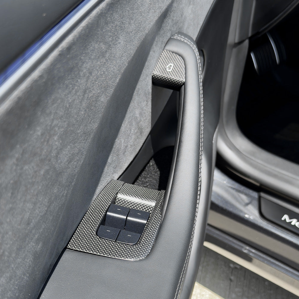 Plain weave Carbon Fiber Window Switch Covers installed on Tesla Model 3 Highland