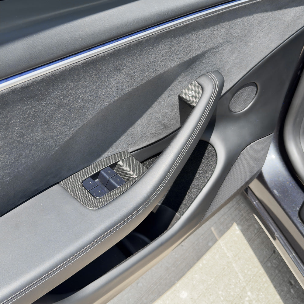Carbon Fiber Window Switch Covers installed on Model 3 Highland 2024+