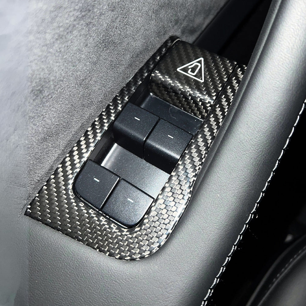Real Carbon Fiber Window Switch Trim Cover for New Model Y Juniper (LHD & RHD Compatible)