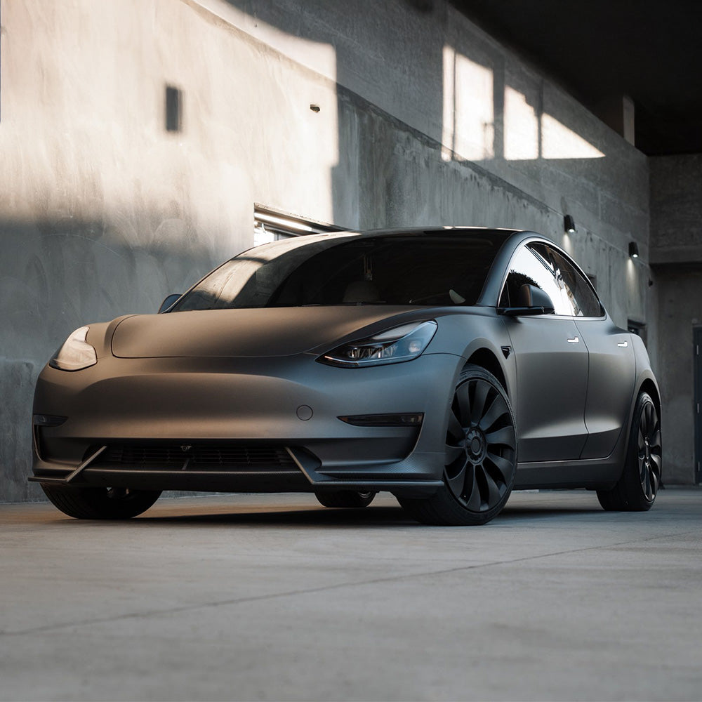 Sporty Front Lip Spoiler for Tesla Model 3 (2017-2023.09) | ABS Plastic Body Kit in Glossy/Matte Black & Carbon Fiber