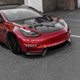 Sporty Front Lip Spoiler for Tesla Model 3 (2017-2023.09) | ABS Plastic Body Kit in Glossy/Matte Black & Carbon Fiber