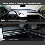 Before and after installation comparison effect: Tesla Model 3/Y Dashboard & Door Trim with Carbon Fiber Covers Set