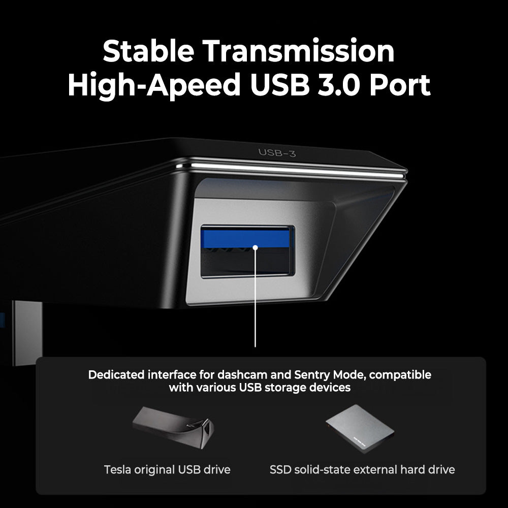 Tesla Model 3 & Model Y Glove Box USB Hub – High-Speed Multi-Port Expansion for Dashcam, Sentry Mode & Fast Charging
