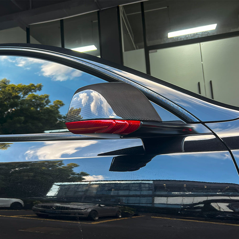 Carbon Fiber Mirror Cover Set installed on Tesla Model Y