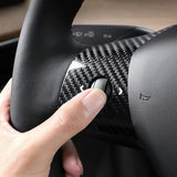 Close up of Tesla model 3 Y Carbon Fiber Steering Wheel Wrap