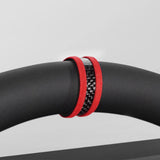 Red Tesla Steering Wheel Center Marker – Suede & Carbon Fiber Sport Style Trim for Model 3, Y, S, X