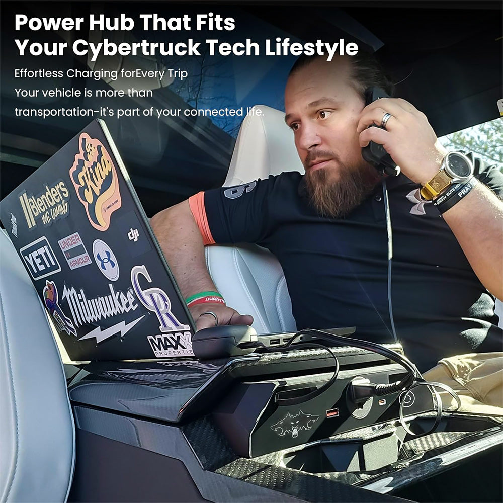 Tesla Cybertruck Center Console Multi-Ports USB Hub with Retractable Cables