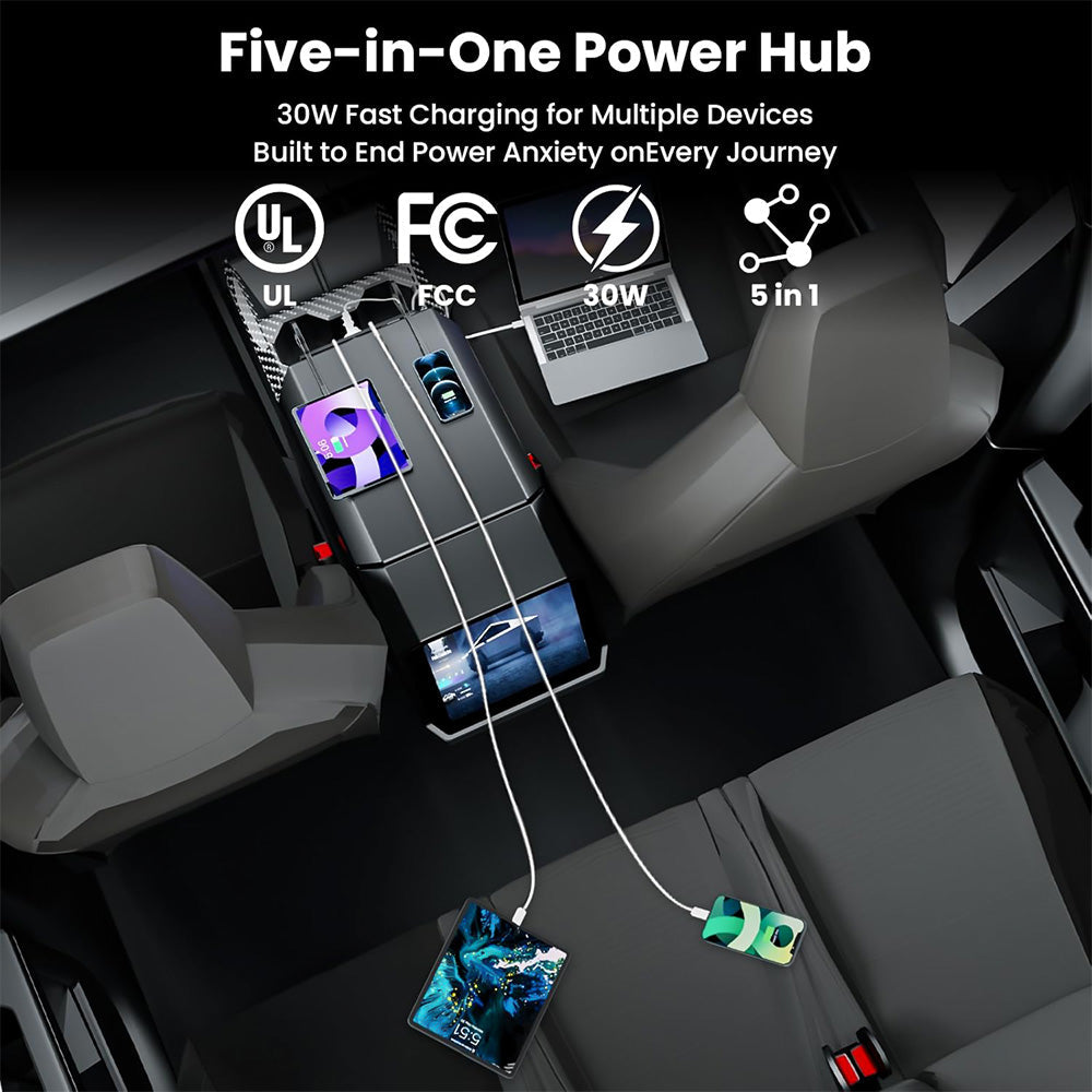 Tesla Cybertruck Center Console Multi-Ports USB Hub with Retractable Cables