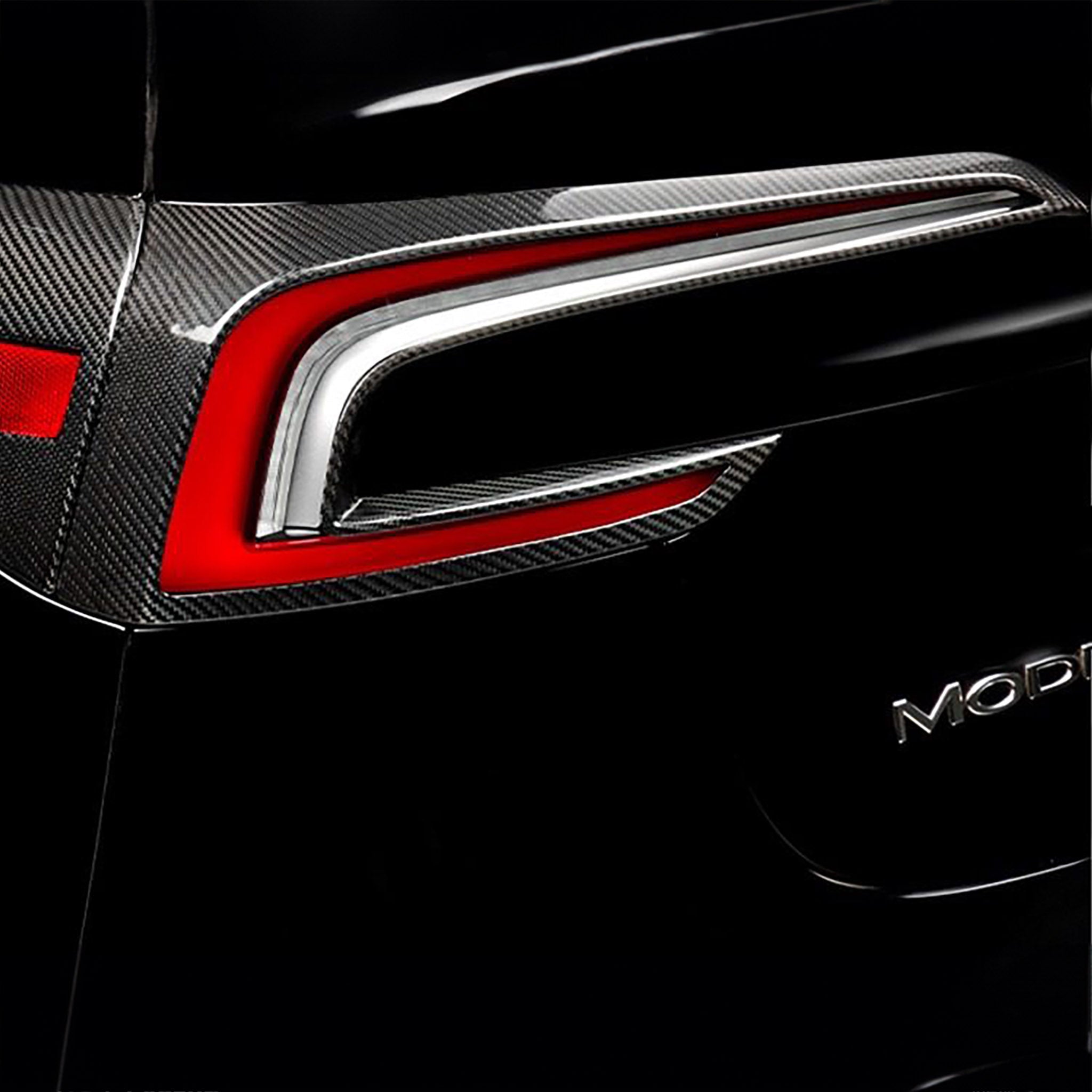 Carbon Fiber Tail Light Accents installed on Tesla 2024+ Model 3 Highland