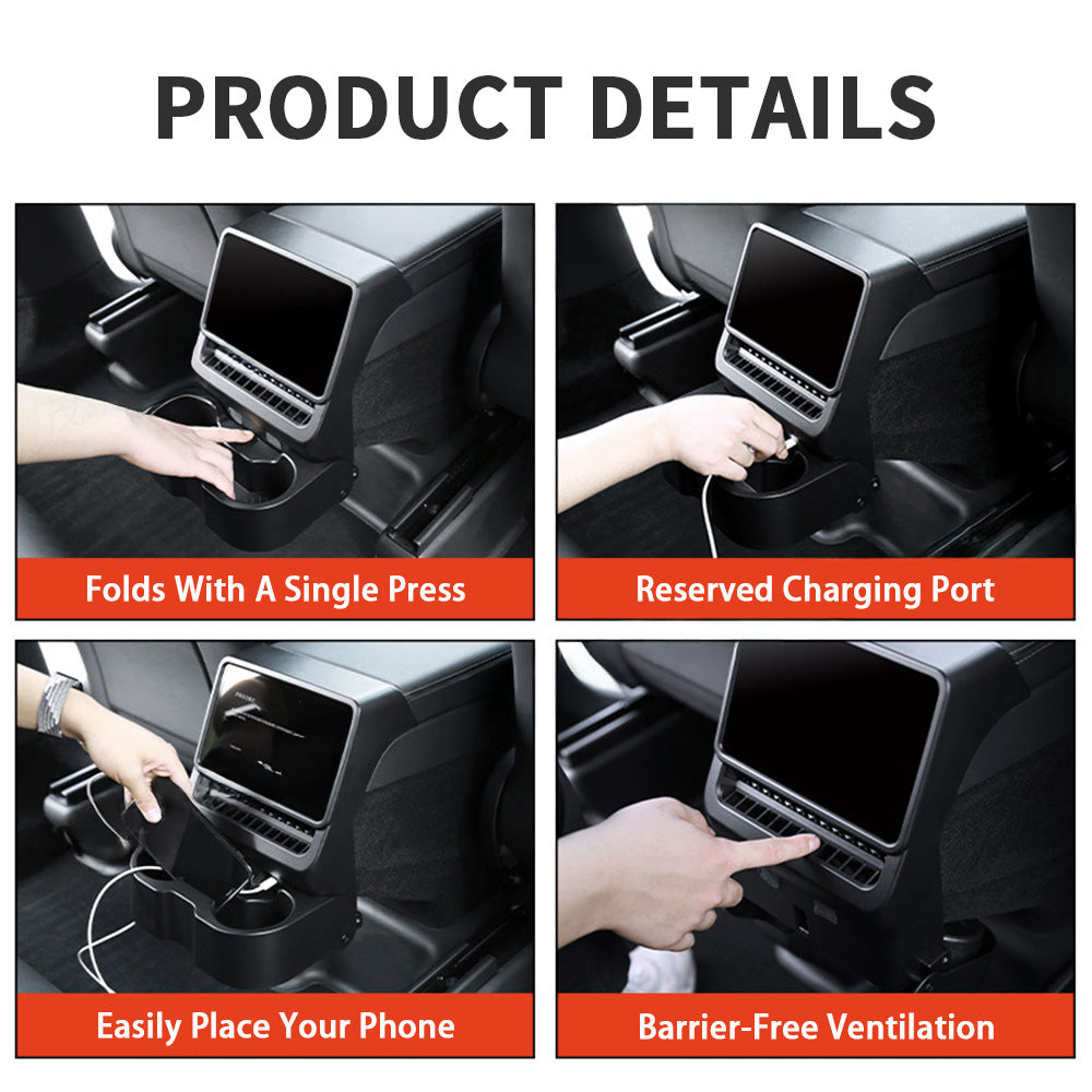 Tesla Model 3 Highland & Model Y Juniper Rear Cup Holder Organizer | Multi-Functional Vent-Mounted Center Console Upgrade