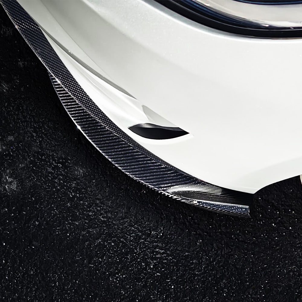Side view of Carbon Fiber Front Lip installed on Tesla Model 3 Highland Performance