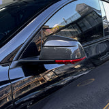 Front view of Carbon Fiber Mirror Covers (Upper & Lower) installed on Tesla Model Y