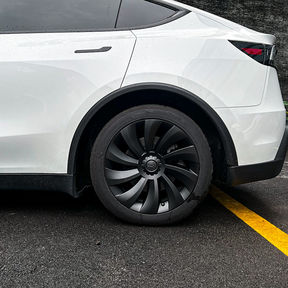 19'' Uberturbine-Style glossy Wheel Covers for Tesla Model Y Juniper shooting