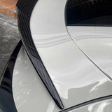 close-up detail of Model Y Juniper Carbon Fiber Rear Spoiler Wing–Tesla YL OEM Style