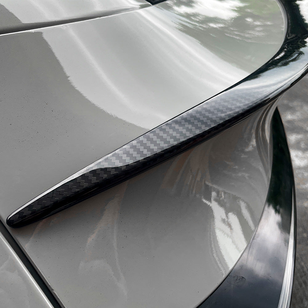 detail of Tesla Model Y Juniper Carbon Fiber Rear Spoiler Wing–Tesla YL OEM Style
