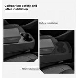 before vs after installation: Tesla Model Y Standard Center Console Silicone Integrated Cup Holder