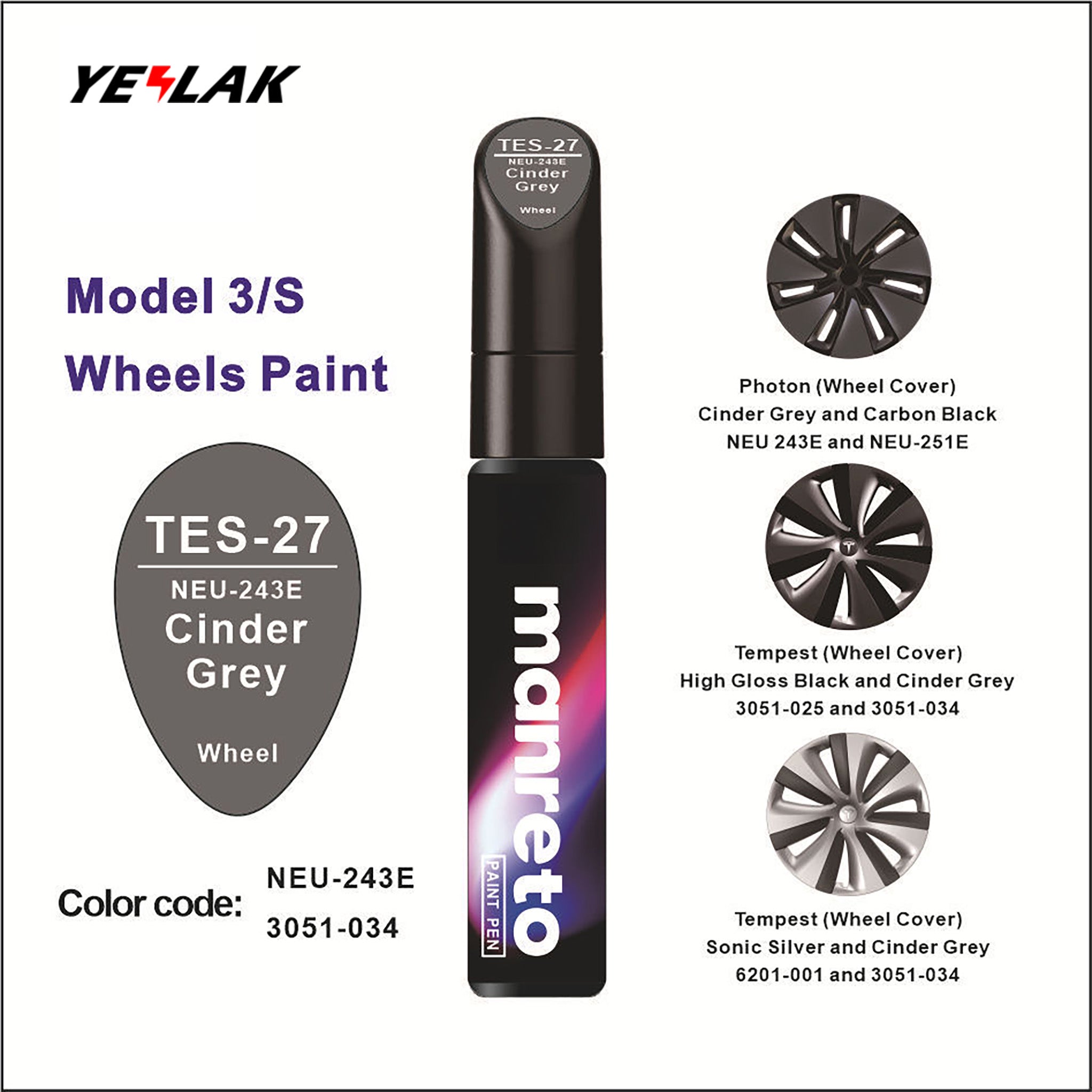 Tesla Touch-Up Paint Pen Repair Kit - Precision Color Match for All Tesla Models & Wheels