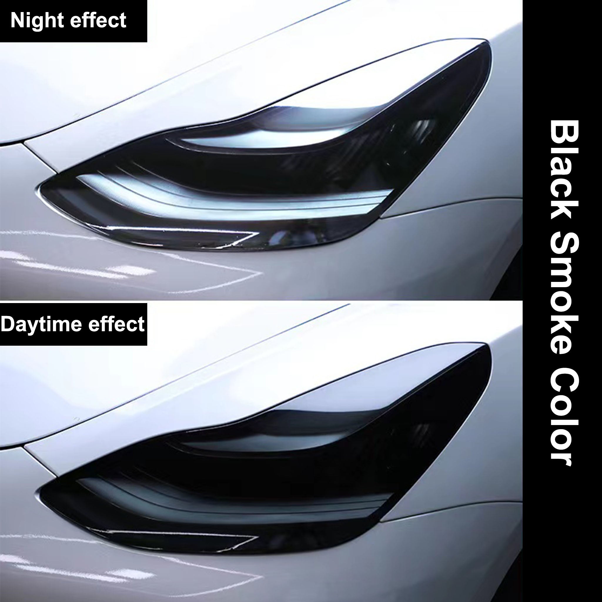Tesla Model 3/Y/X/S & 2024 Model 3 Headlight PPF Pre-Cut Protection Film - UV-Activated Smoke Tint, Anti-Scratch TPU Cover