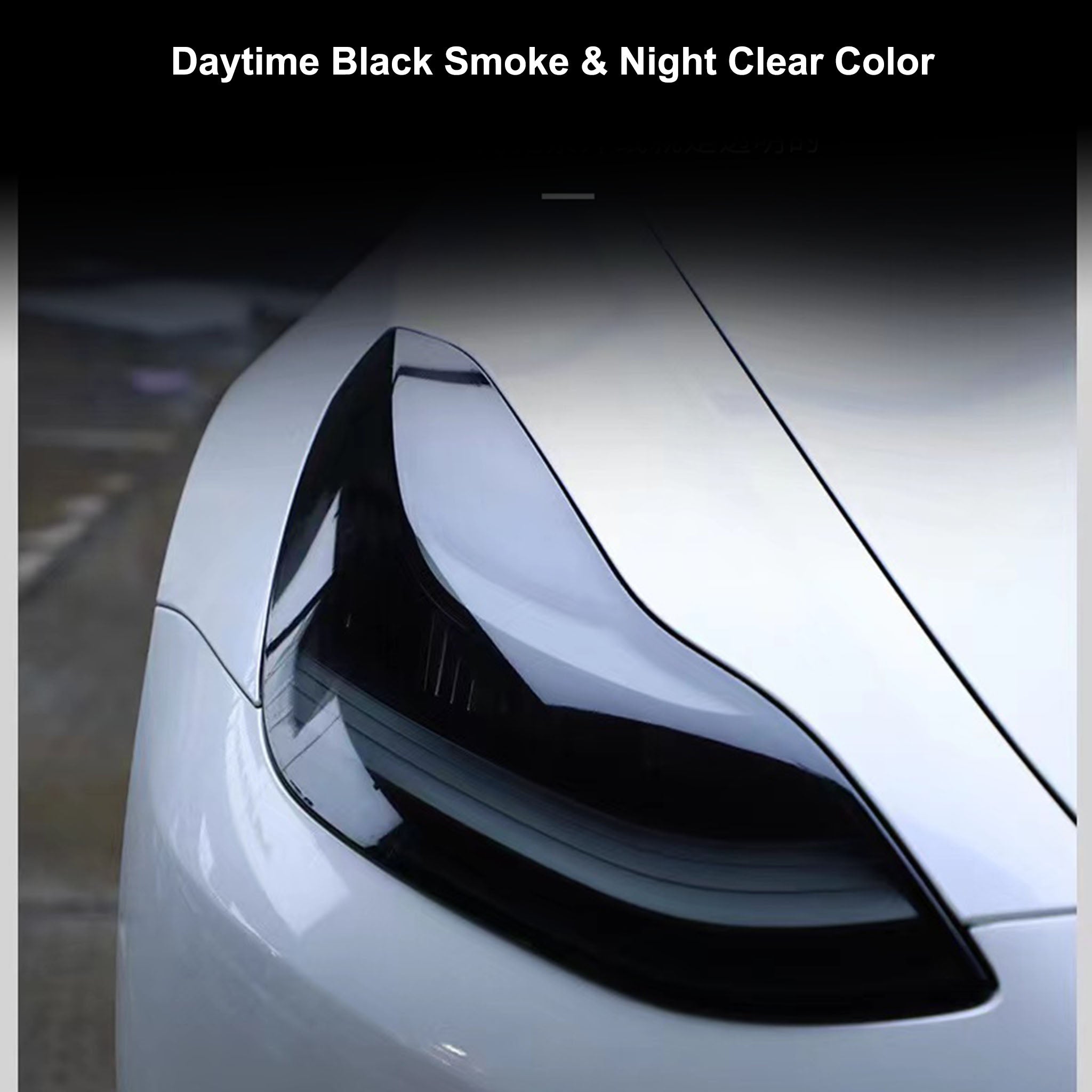 Tesla Model 3/Y/X/S & 2024 Model 3 Headlight PPF Pre-Cut Protection Film - UV-Activated Smoke Tint, Anti-Scratch TPU Cover