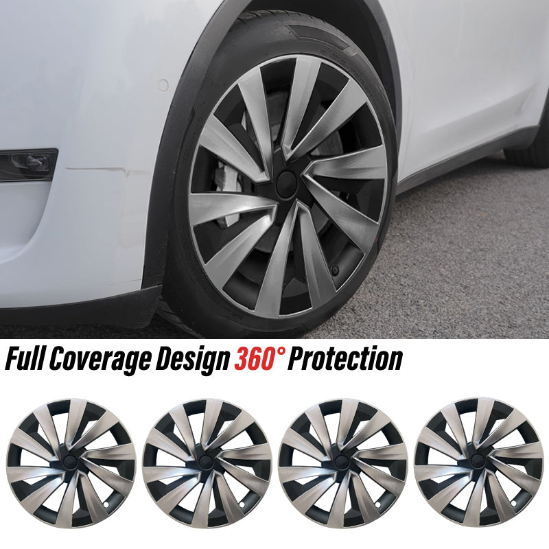 Tesstudio Style 19" YB Turbine Wheel Covers Tesla Black Hub Caps for Tesla Model Y Juniper