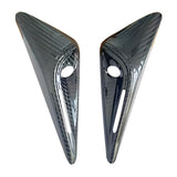 Front view of Real Carbon Fiber Side Camera Covers For Tesla 2024+ Model 3 & Model Y