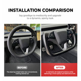 before vs after installation: 2024+Tesla Model 3 Highland Yoke Steering Wheel